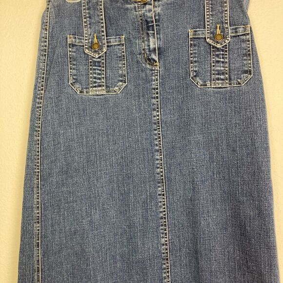 Vintage Boho Maxi denim skirt w/ pockets & belt loops, back vent runs big - Picture 3 of 6